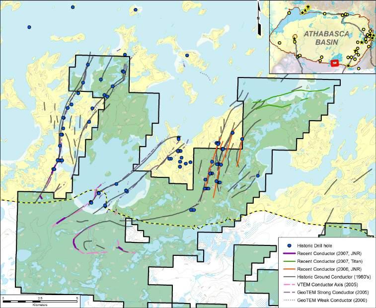 Lazy Edward Bay Property 100% owned 28,968 Hectares over 41 claims Located at the southern edge of the Athabasca Basin Historic work by SMDC (predecessor of Cameco) in the 1980 s showed anomalous