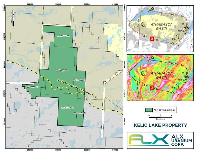 Kelic Lake Property 100% owned 10,056 Hectares over 6 claims southern margin of the Athabasca Basin Relatively shallow depth, approximately 190m from surface to the unconformity at the target Initial
