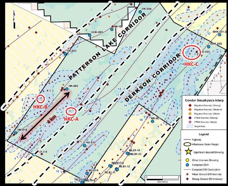 Hook-Carter Property Drill Targets Several target areas were defined by a 2014 Condor Consulting interpretation report that focused on recent airborne EM and magnetic