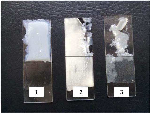 86 CHAOFENG GAO et al. Figure 11. Property of stripping film in NaOH aqueous solution (1) HHPA/HEA, (2) PA/HEA, and (3) BA/HEA. 4.