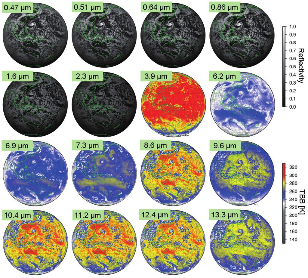 160 Journal of the Meteorological Society of Japan Fig. 8. Vol. 94, No. 2 Simulated images for Himawari-8 s 16 AHI bands based on RSTAR. tion.