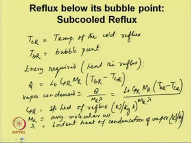 (Refer Slide Time: 06:48) Let us take TCR is the temperature of the cold reflux and TBR is the bubble point.