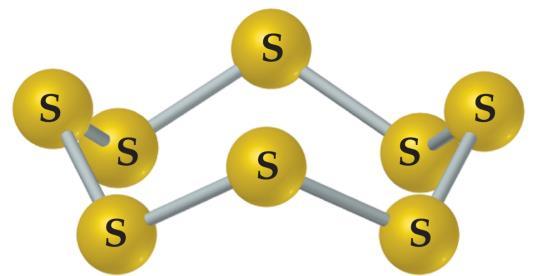 Sulfur Weaker oxidizing agent than oxygen. Most stable allotrope is S 8, a ringed molecule.