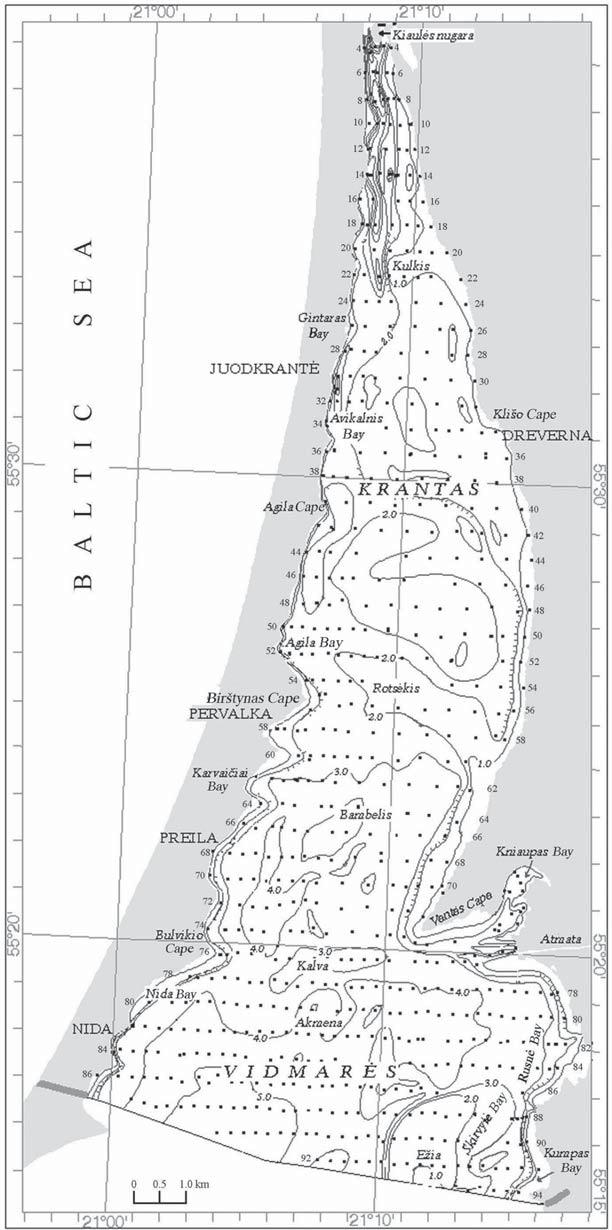 METHODS The data for the map of the Curonian Lagoon bottom sediments were collected in 1998 1999 within a framework of the Baltic Sea geological mapping programme (scale 1:50 000) ordered by the
