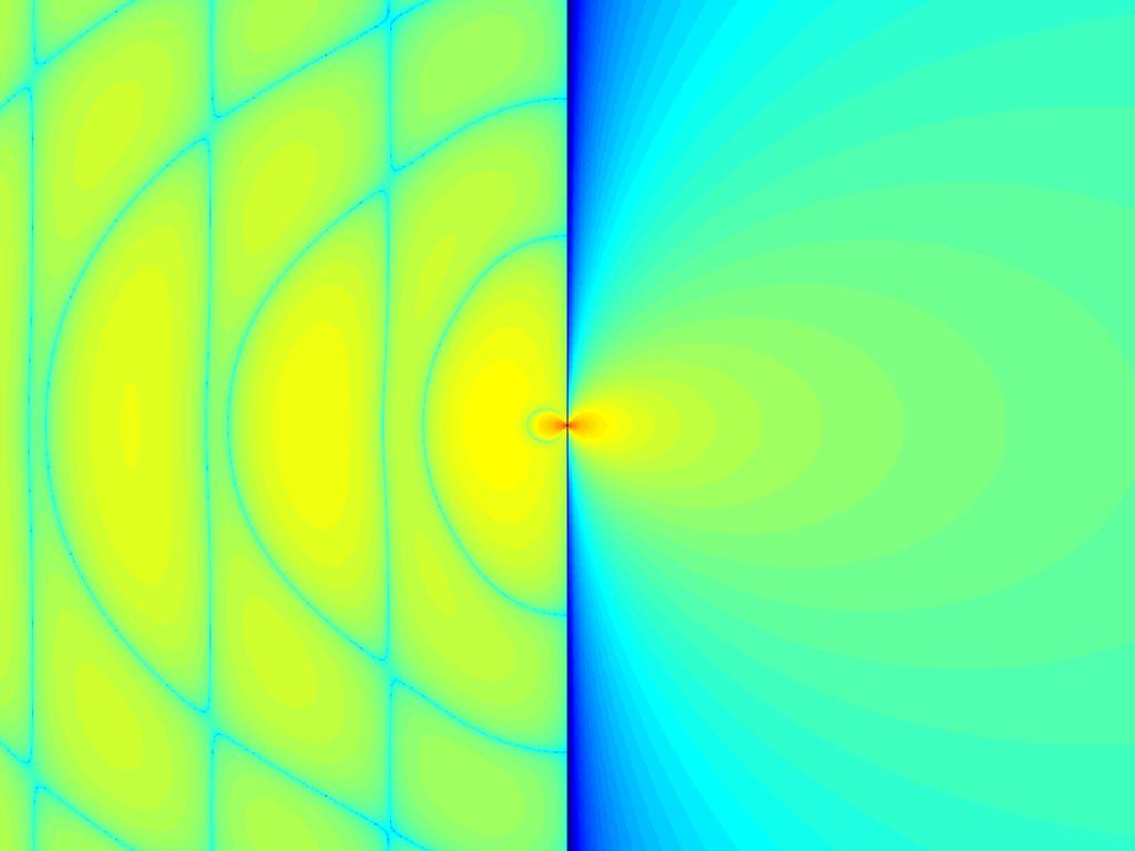 component of the normalized real power density in the vicinity of the aperture for different normalized wavenumbers.
