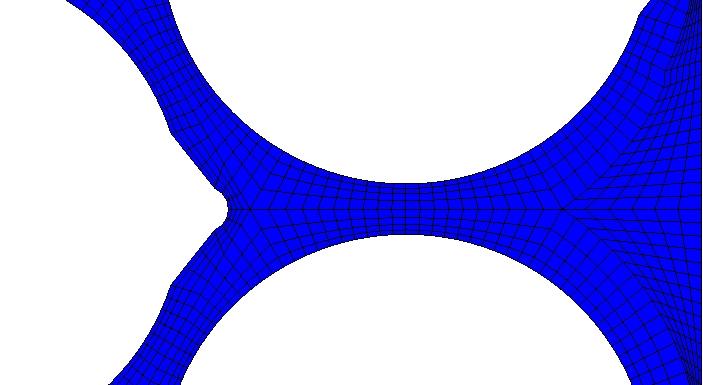 Base mesh used for the study. In blue the mesh for the fluid, others colors represent the different solid part of the pin Fig. 14. Comparison of the axial velocity for the configuration P/D = 1.