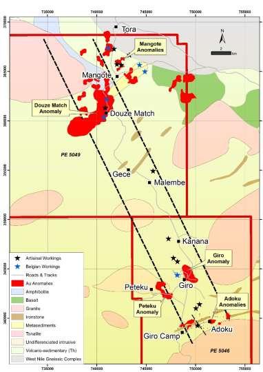 GIRO PROJECT 2015/16 DIAMOND DRILLING Giro Prospect: 5 holes at Kebigada & 2 holes at Giro vein Broad zone of mineralisation defined over 1,500m down to depths exceeding 150m (deepest 250m) below