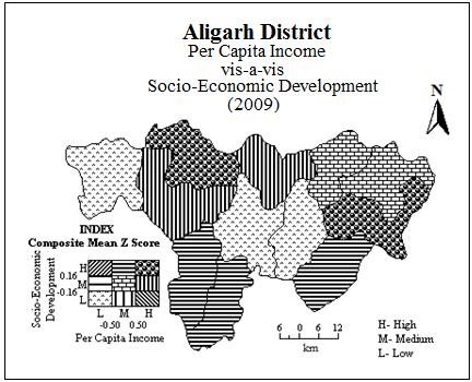 ISSN 2320-9151 27 region. Spatial pattern of socio-economic development shows that the peripheral parts of the district recorded high level of socio-economic development than the central parts.