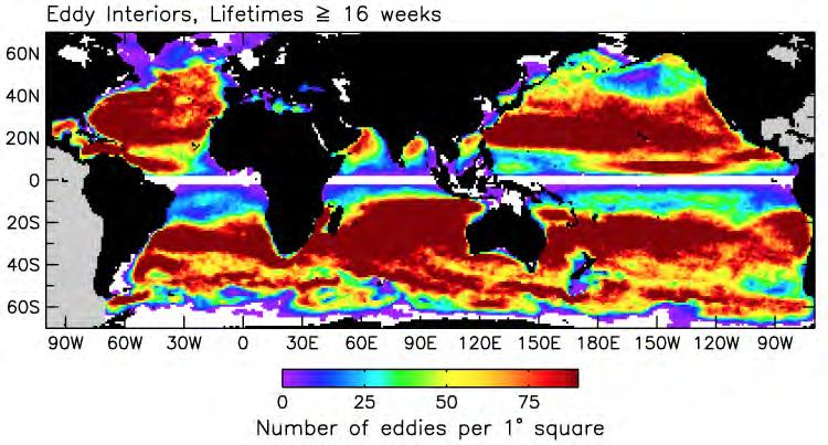 Number of eddies (lifetime >= 16 weeks) western North Pacific abundant mesoscale eddies in the midlatitude ocean Chelton s new