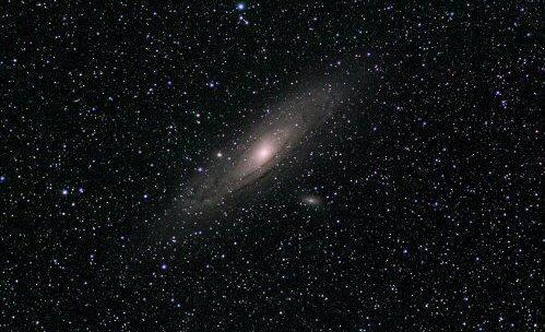 By following the lower line to the star Mirach then hopping up to the star in the upper line and on to another star at about the same distance the crowning glory of Andromeda can be found.