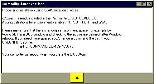 GSAS 安裝設定 如果是 windows 95 98 Me 會出現下面的畫面, 說明安裝程式會在