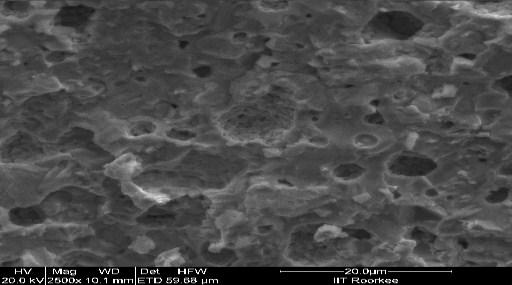 2050 Archana Saxena Figure 5: SEM Image of iron in 0.5N HCl with inhibitor 1g/lit. Figure 6: SEM Image of iron in 0.5N HCl with inhibitor 3g/lit.