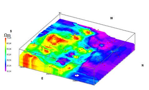 3D Visualization The result of measurement and distribution of resistivity value on each line are combined to build a resistivity volume using Rockwork Software.