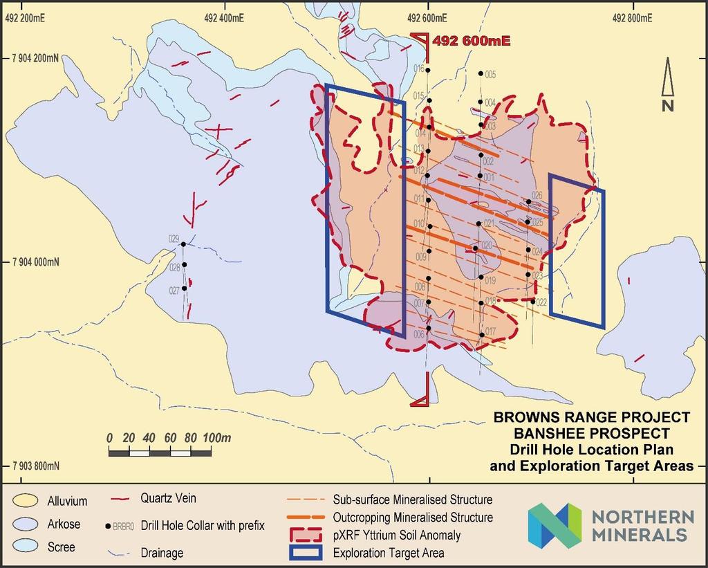 Figure 4 Banshee prospect, drill hole location plan and Exploration Target areas Drill testing of the Gambit West, Area 5, Cyclops and Banshee Exploration Targets will be predominantly with RC
