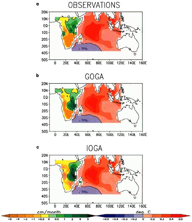 Dominant patterns of precipitation variability over Africa and SST variability over the Indian Ocean for November-December-January of 1970-1992.
