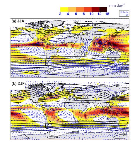 MONSOONS OCEAN CONTINENT TEMPERATURE CONTRAST SUBSTANTIAL CHANGE OF DIRECTION OF THE LARGE SCALE FLOW WAM