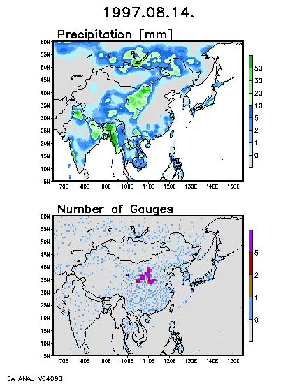 East Asia rain-gauge-based analysis of daily precipitation Daily grid precipitation data - Grid size 0.