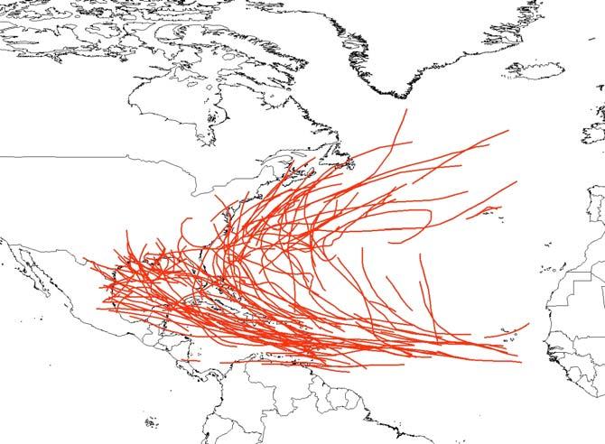 Figure 1: Tracks that named tropical cyclones have taken