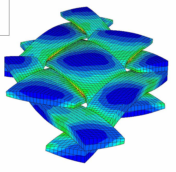 χ [3]. An alternative consists in virtual tests i.e. in 3D simulations of the deformation of a unit woven cell submitted to elementary loadings such as biaxial tensions or in plane shear [4] (Figure ).