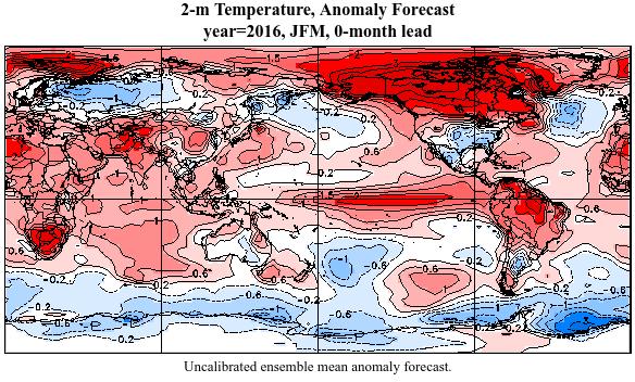 Ensemble deterministic forecasts Example: Seasonal mean temperature for JFM 2016 Deterministic forecast (single location) The average temperature in Victoria, Canada during