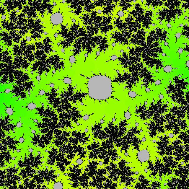 Preimages of a are surrounded by foliage, while preimages of +a are in the open. Figure 21: Detail from the Julia set of a hyperbolic map of type C.