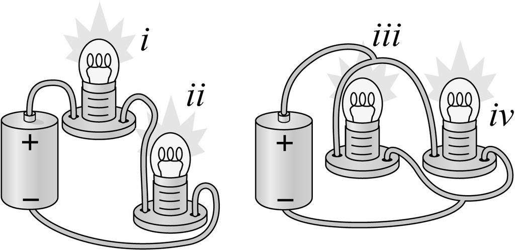 7. (5 points) Four ientical light bulbs are connecte to two ientical batteries, as shown. Which bulb(s) is brightest?