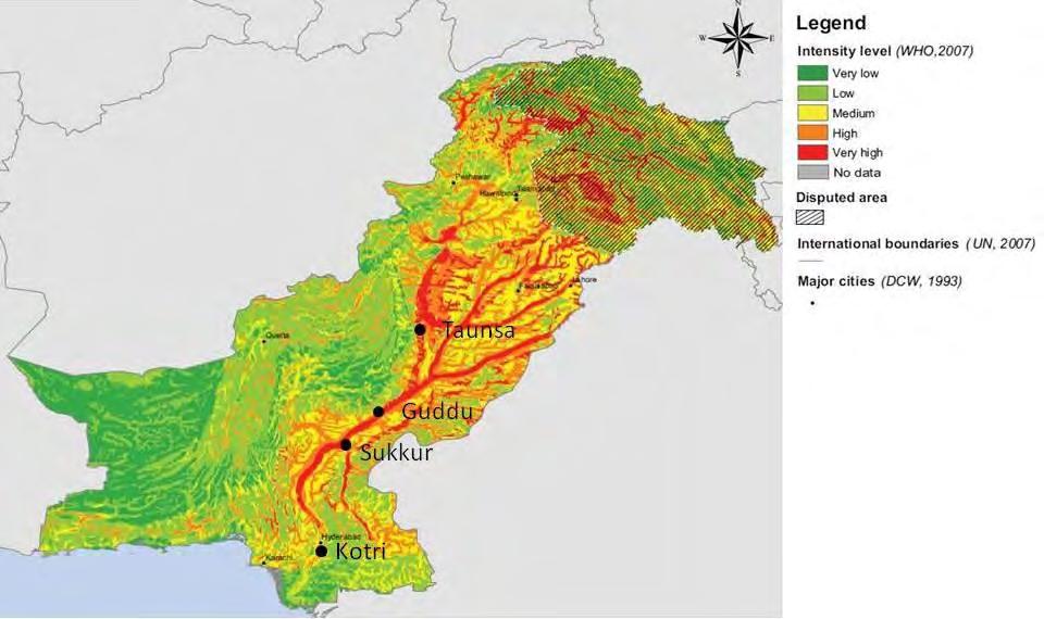 Indus Basin Flood 2010: (American Geophysical Union, 2010) Mostly inundated the eastern side of