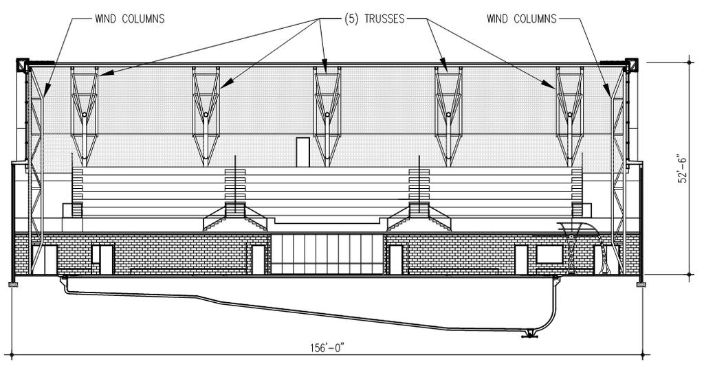 Figure 11 Cross Section Through Center of Building (Looking North); Top Figure Shows Column Lines Mentioned