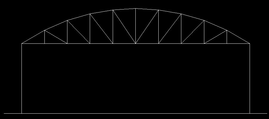 Figure 39 - Wood Truss Configuration with Top Chord Separated Into 10 Members Figure 40 - SAP2000 Model of Glulam Truss Configuration with Top Chord Separated Into 8 Members The final glulam truss