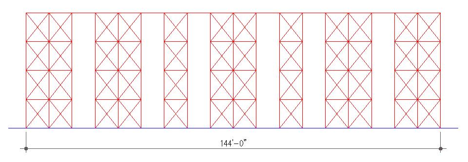 Figure 63 - Potential Column Line 1 Braced Frame Configuration with 3 X-Braces Vertically Figure 64 - Potential Column Line 1 Braced Frame Configuration with 3