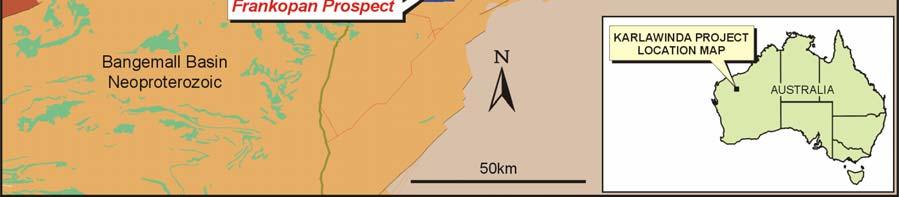 of 182m (Figures 2-4). A further nine diamond drill-holes tested an area of approximately 600m by 400m with eight holes returning anomalous gold (the Frankopan Prospect ).