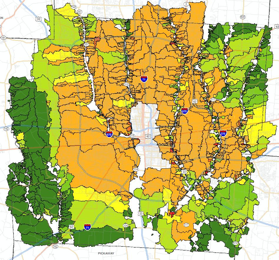 Urban Watershed & Green Infrastructure Columbus Planning Scale Watershed Impervious % Excellent 10% Impervious Impact Threshold Acres Below Threshold by: Little Darby Creek 1.22 149 Big Darby Creek 3.