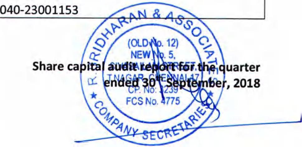 R. Sridharan & Associates Company Secretaries.