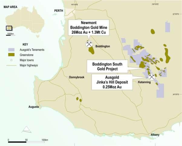 Figure 1: Location of Ausgold Boddington South Gold Project (including tenements under application)