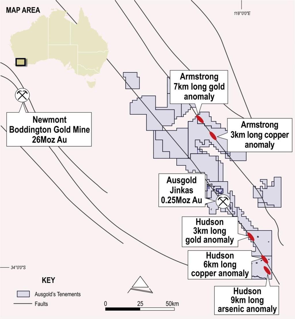 Slide 9 BODDINGTON SOUTH GOLD PROJECT Regional exploration Large soil anomalies previous recorded by Geological Survey of WA Armstrong Prospect (7km long gold-in-soil anomaly) Hudson Prospect