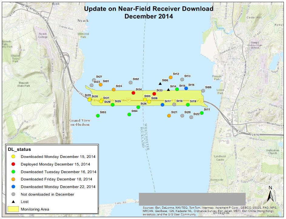 Near-Field Sturgeon Monitoring Quarterly Report Figure 1 Locations of acoustic receivers