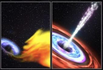 Tidal Disruption Events - A star approaching to a giant black hole in the center of a galaxy is torn into pieces by the tidal