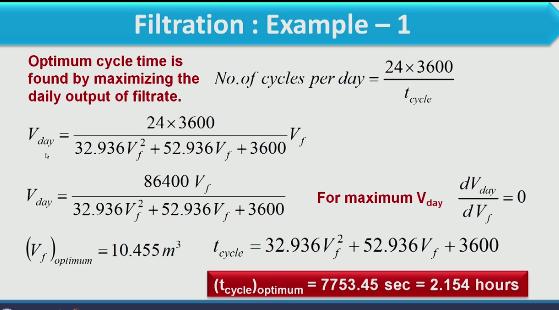 Now in part B we have to find the optimum cycle time and cycle time if you remember we have defined as tf + twash + tetc, tetc is given as 1 hour that is 3600 seconds, tf is time of filtration that
