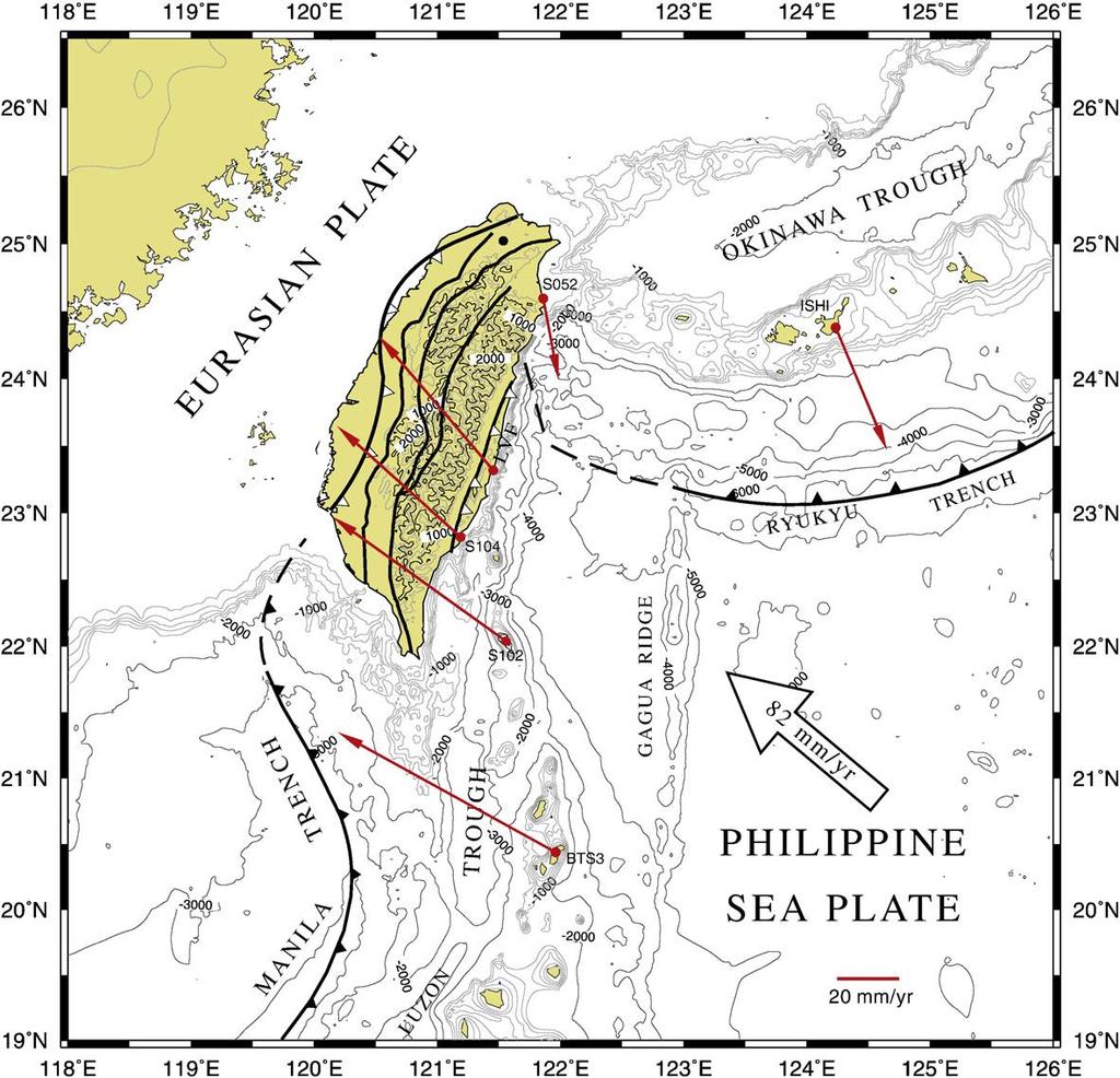 Introduction extension subduction collision GPS data lateral extrusion Ilan plain is located at the northeastern Taiwan