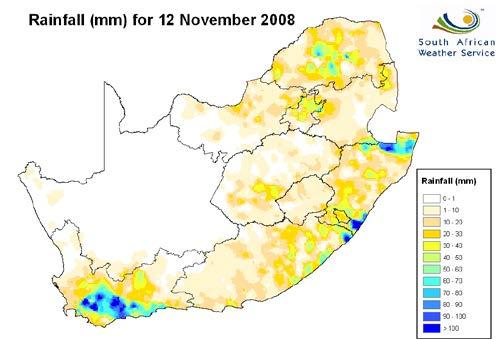 using a 24 hour accumulation. Although the spatial distribution is in fair agreement, there are also areas where rain was reported and the HE did not show any rainfall.