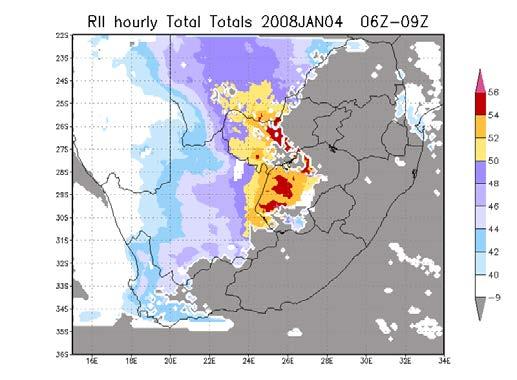for 4 January 2008 In the RII Total Totals graphic (Figure 3.5, top left) cloudy areas are indicated by the grey shade.