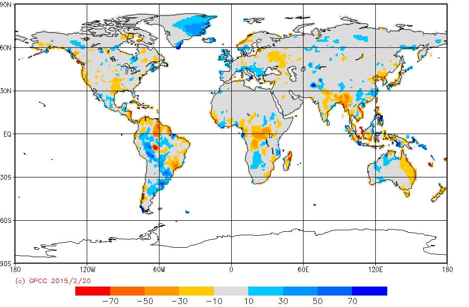 Absolute Precipitation Anomaly in year 2014 (weak El Niño) Sao Paolo -> WMO State of the Climate