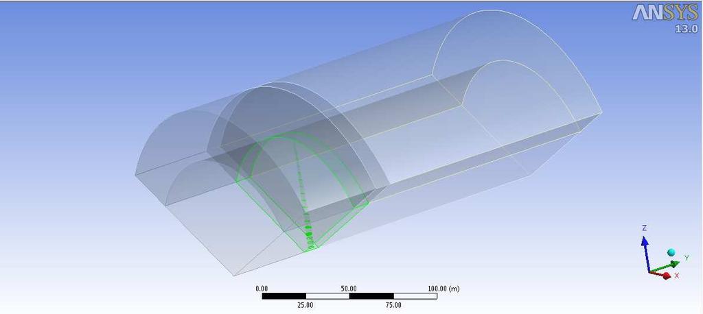Figure 7.5.1: Computational domain for the CFD simulation The computational mesh is shown in Fig.7.5.2. The cells near the blade are inflated to resolve the boundary layer.