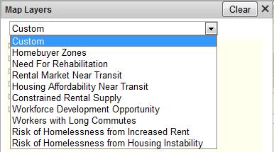 Layers Widget: Prepared Maps Homebuyer Zones Need for Rental Rehabilitation Rental Market Near Transit Housing Affordability Near Transit Constrained Rental