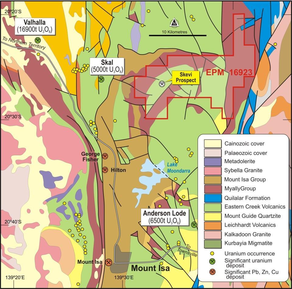 Figure 2. Paroo Range geology Uranium mineralisation in the region tends to be controlled by second order structures associated with the major north-striking faults that extend through the area.