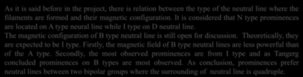 Our Conclusions As it is said before in the project, there is relation between the type of the neutral line where the filaments are formed and their magnetic configuration.