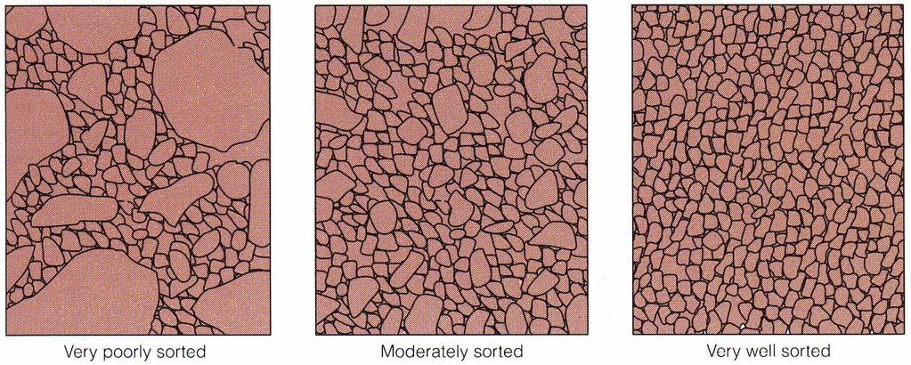 Well-sorted vs poorly-sorted sediments Poorly sorted Moderately sorted Well sorted Well-sorted sediments composed of particles that are mostly the same size.