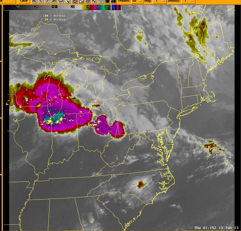 MCS over northern Indiana at 0115 UTC 13