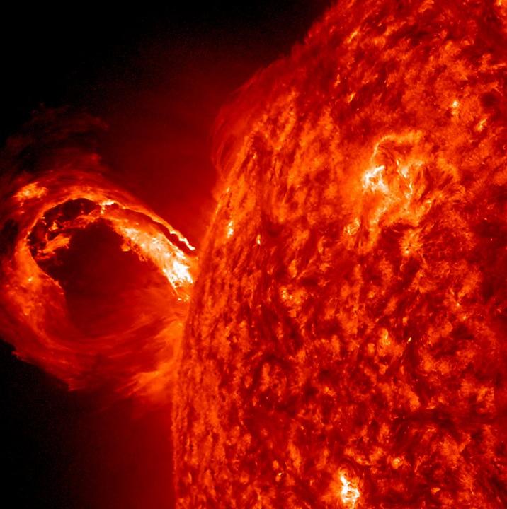 produces the eruptions of hot solar plasma known as coronal mass ejections.