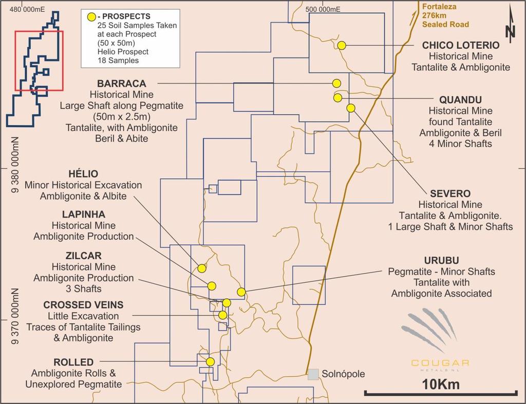 Exploration Plans: Follow-up exploration work over the next 3 months will be focussed on extending the soil grids between the identified high-grade outcropping pegmatites to identify the regional